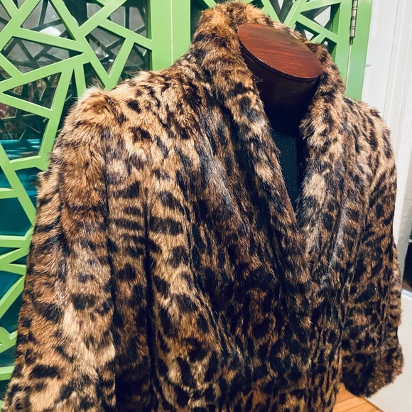 Polo Norte Vintage 1980s/70s Batwing Rabbit Fur Leopard Print Oversized Jacket - Picture 4 of 8